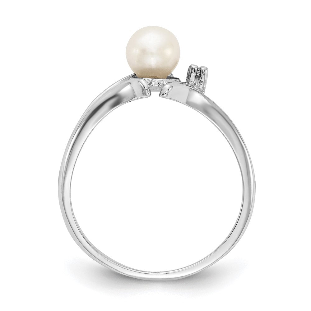 14K Weißgold 5mm Fw Zuchtperle & Aa Diamant Ring