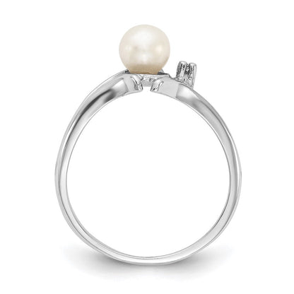 14K Weißgold 5mm Fw Zuchtperle & Aa Diamant Ring