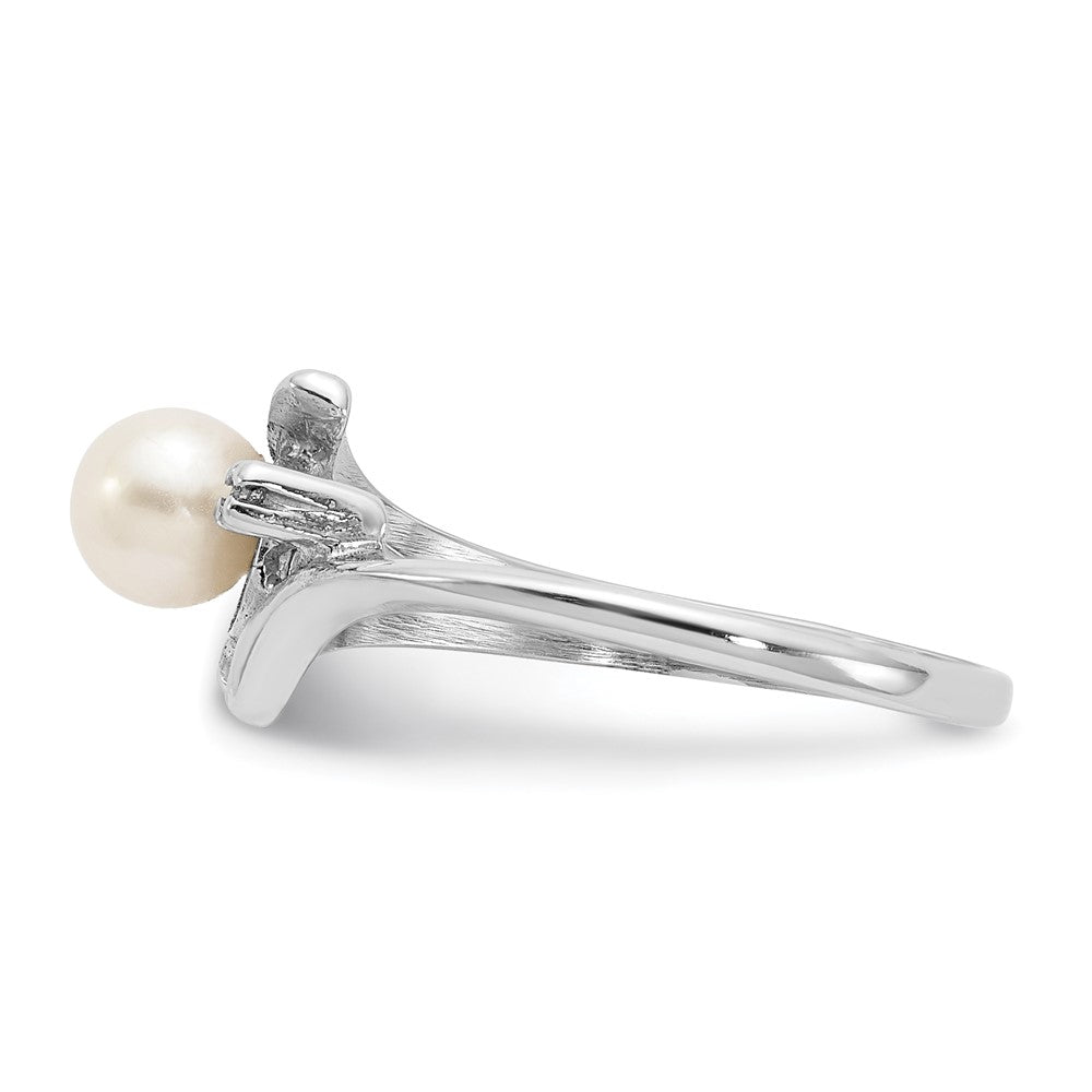 14K Weißgold 5mm Fw Zuchtperle & Aa Diamant Ring
