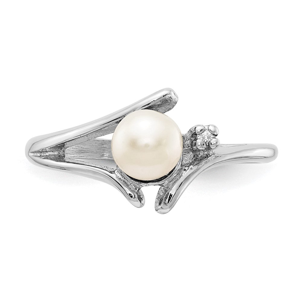 14K Weißgold 5mm Fw Zuchtperle & Aa Diamant Ring