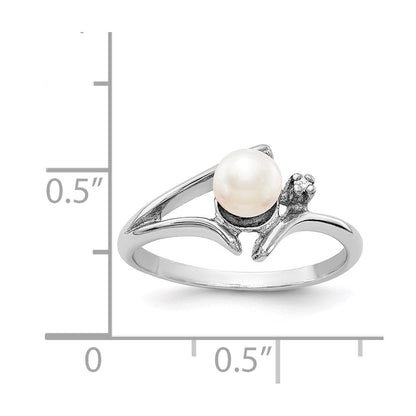 14K Weißgold 5mm Fw Zuchtperle & Aa Diamant Ring