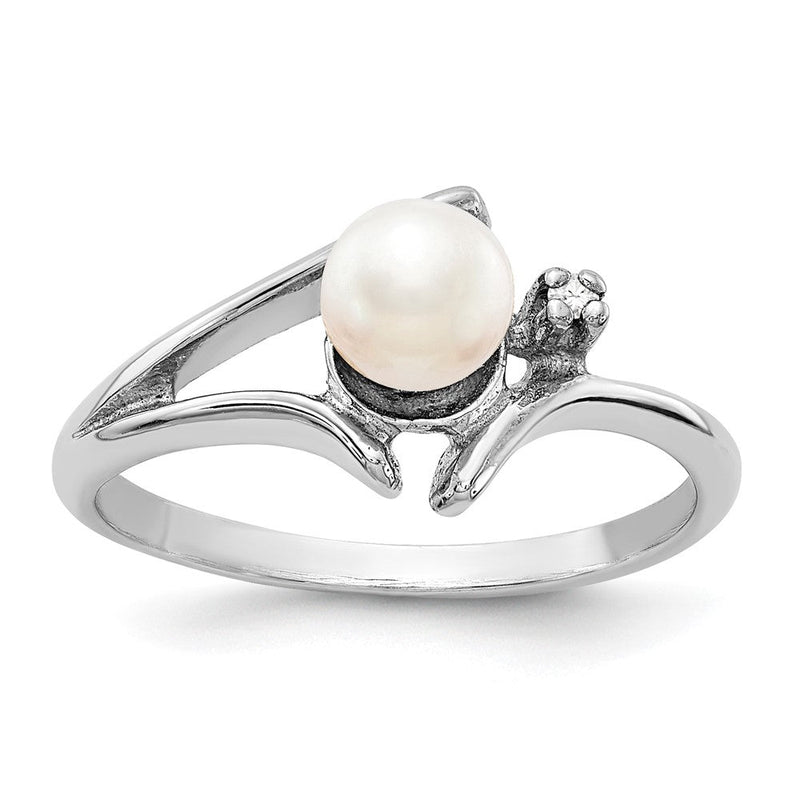 Ring aus 14K Weißgold mit 5 mm FW-Zuchtperle AAA und echtem Diamant