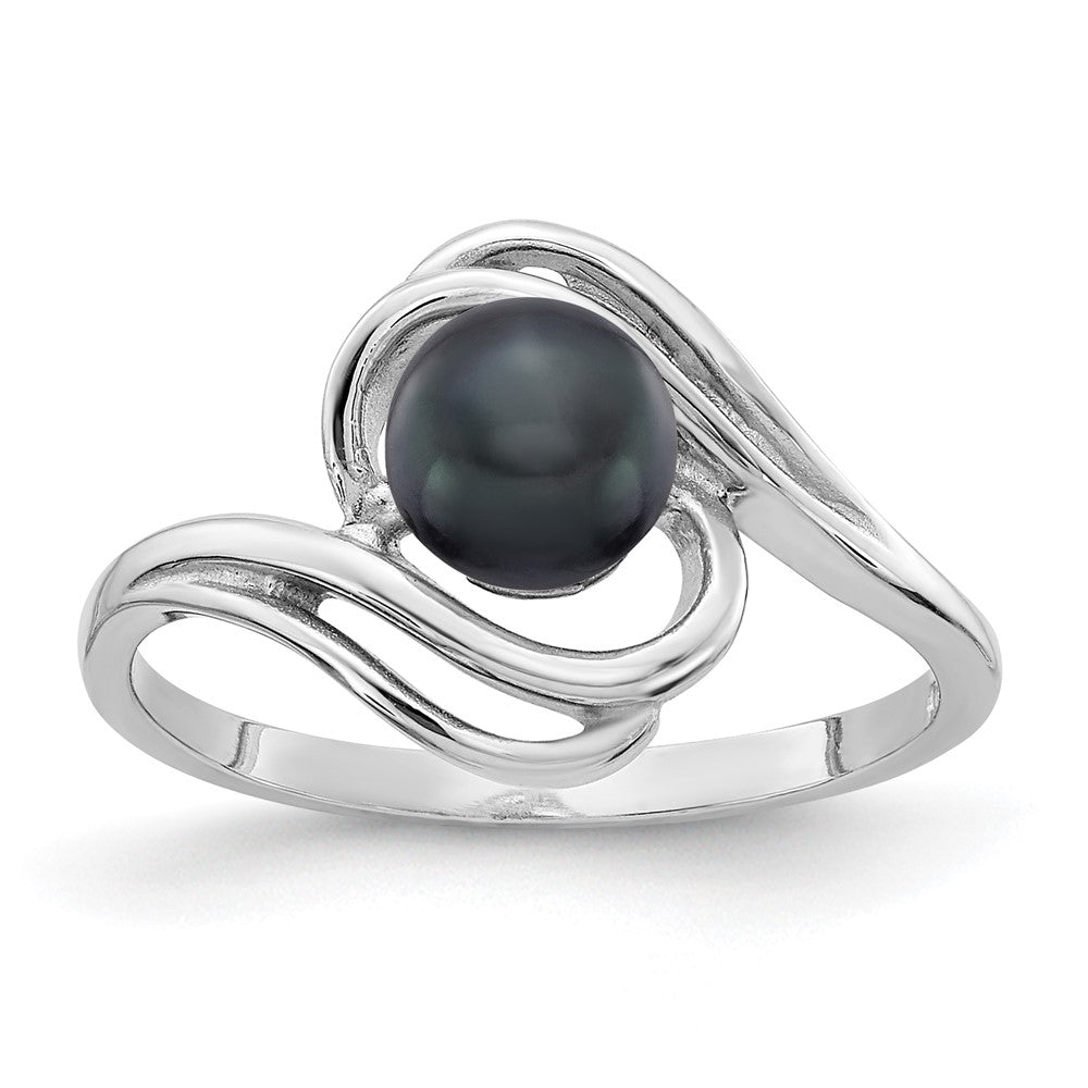 14K Weißgold Ring mit 5,5-mm-schwarzer FW-Zuchtperle