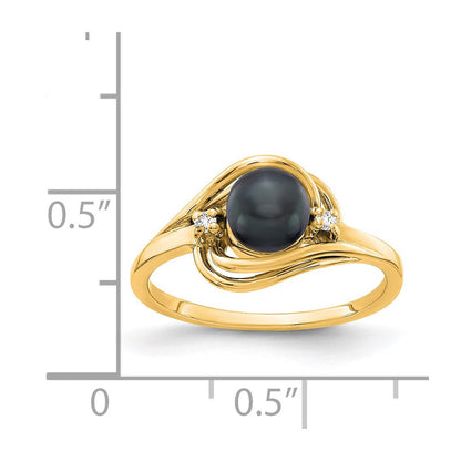 14K Gelbgold 5.5mm Schwarz Fw Zuchtperle A Diamant Ring