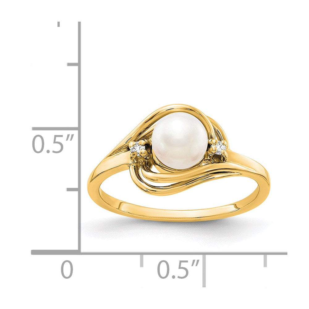 14K Gelbgold 5.5mm Fw Zuchtperle A Diamant Ring