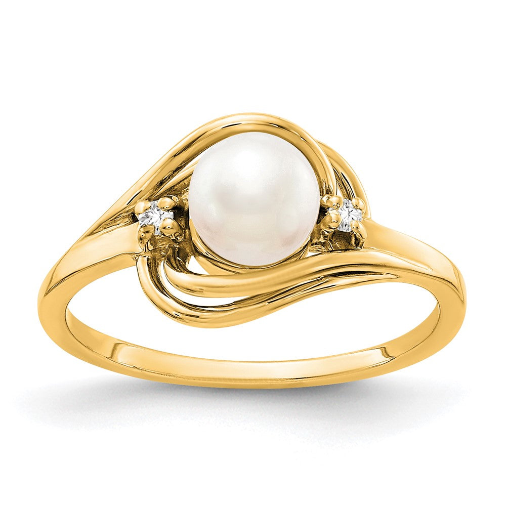 14K Gelbgold 5.5mm Fw Zuchtperle A Diamant Ring