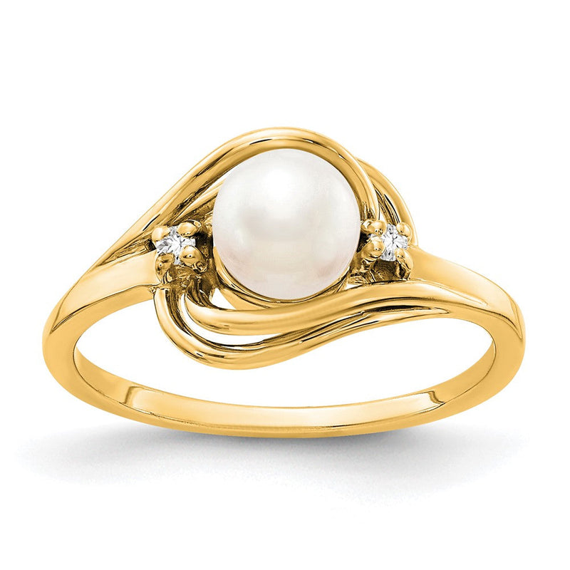 14K Gelbgold 5.5mm Fw Zuchtperle A Diamant Ring