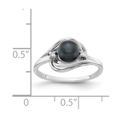 14K Weißgold 5.5mm Schwarz Fw Zuchtperle A Diamant Ring