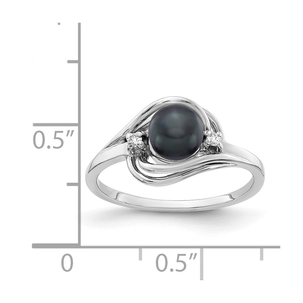 14K Weißgold 5.5mm Schwarz Fw Zuchtperle Vs Diamant Ring