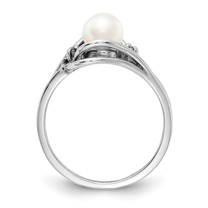 14K Weißgold 5.5mm Fw Zuchtperle Aaa Diamant Ring