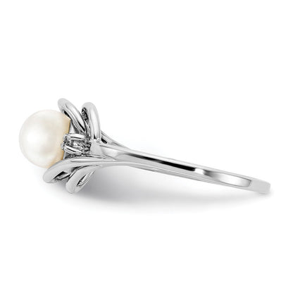 14K Weißgold 5.5mm Fw Zuchtperle A Diamant Ring