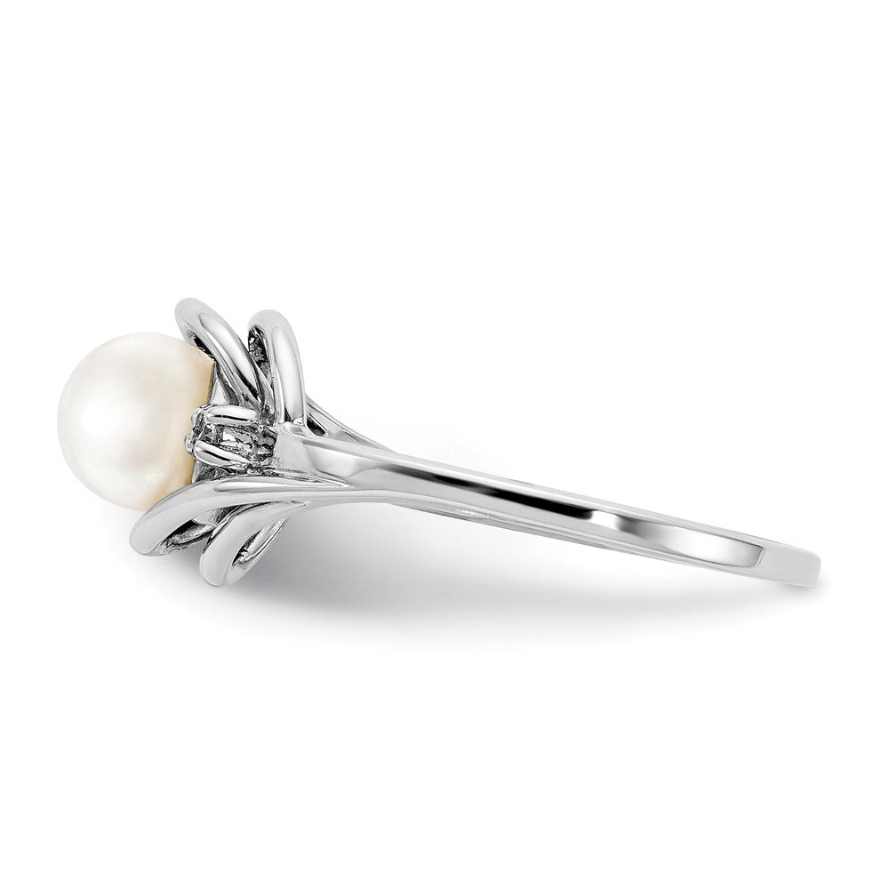 14K Weißgold 5.5mm Fw Zuchtperle Aa Diamant Ring