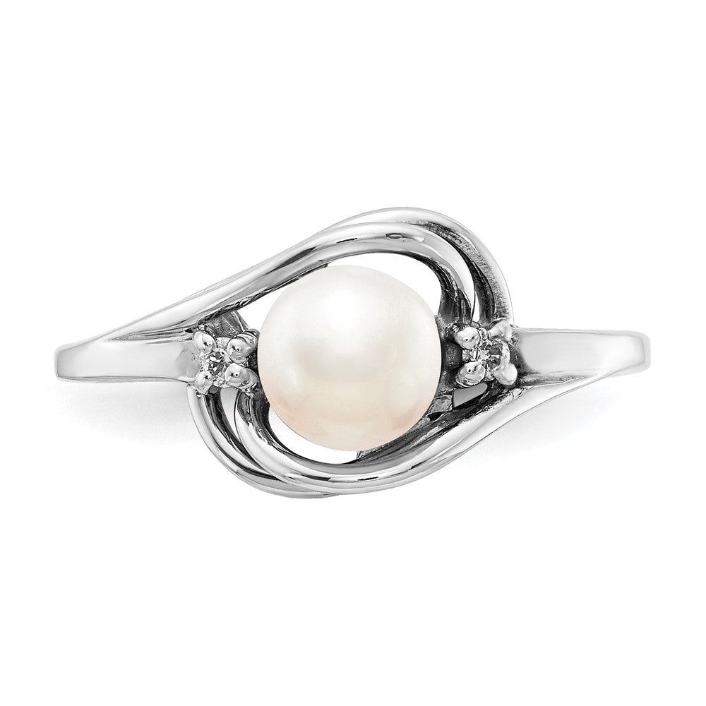 14K Weißgold 5.5mm Fw Zuchtperle Aaa Diamant Ring