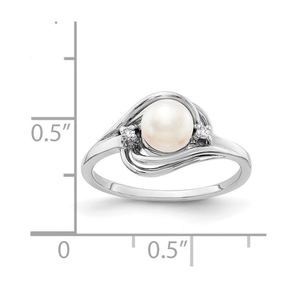 14K Weißgold 5.5mm Fw Zuchtperle A Diamant Ring