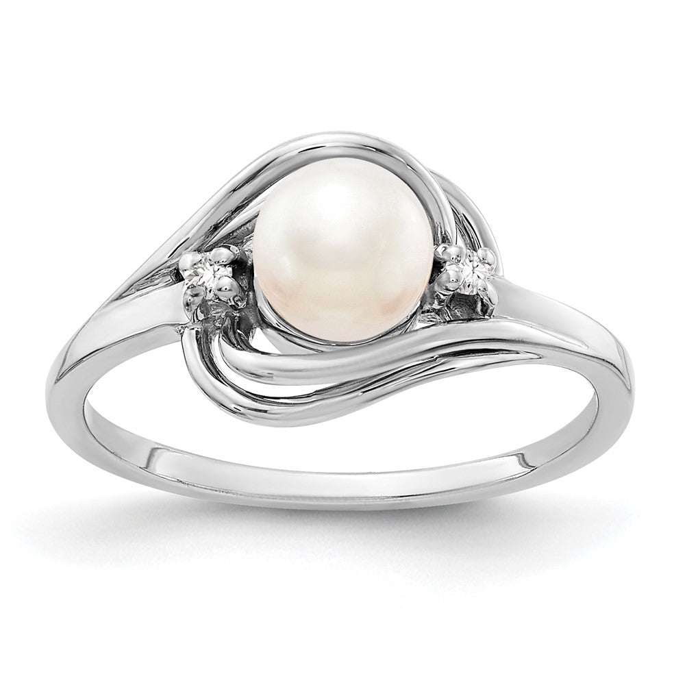 14K Weißgold 5.5mm Fw Zuchtperle Aaa Diamant Ring