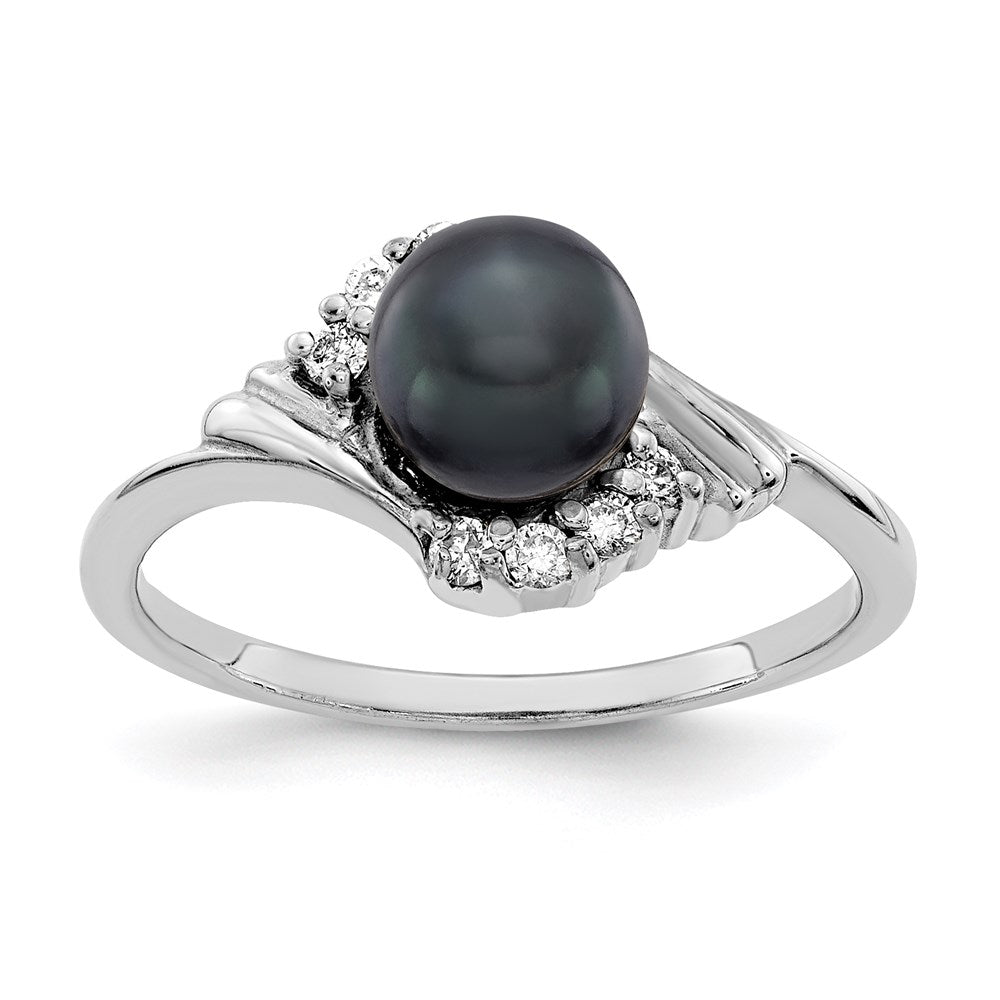 14K Weißgold 6mm Schwarz Fw Zuchtperle A Echt Diamant Ring