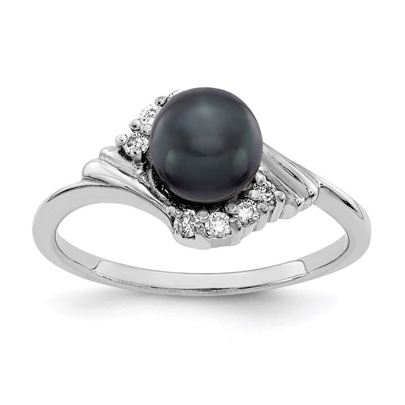 14K Weißgold 6mm Schwarz Fw Zuchtperle A Echt Diamant Ring
