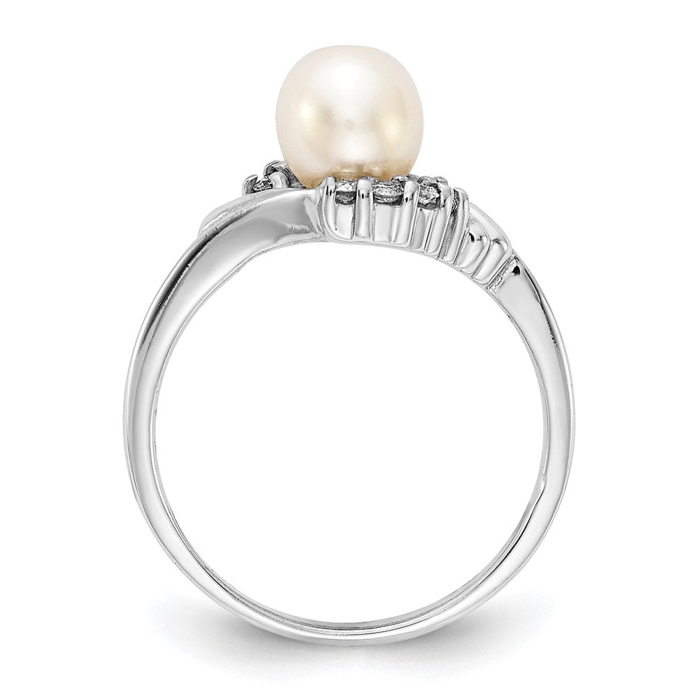 14K Weißgold 6mm Fw Zuchtperle A Echt Diamant Ring
