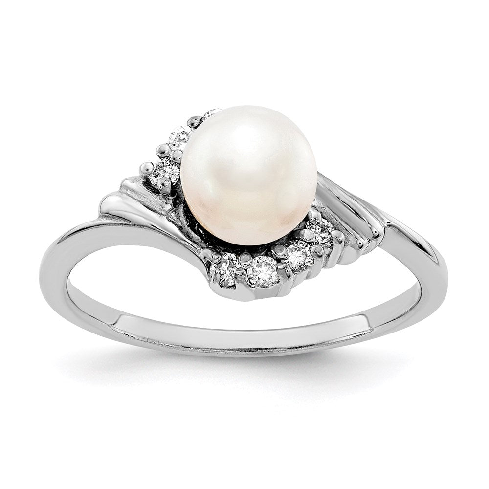 14K Weißgold 6mm Fw Zuchtperle A Echt Diamant Ring