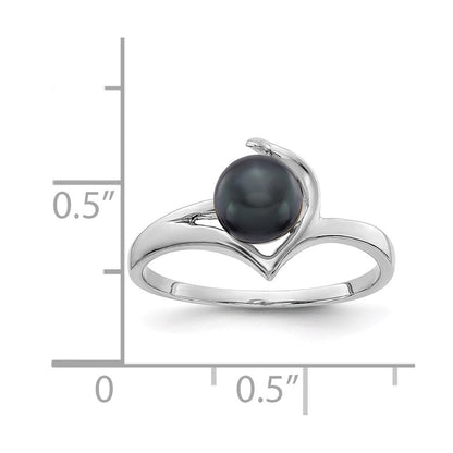 14K Weißgold Ring mit schwarzer FW Zuchtperle, 6 mm