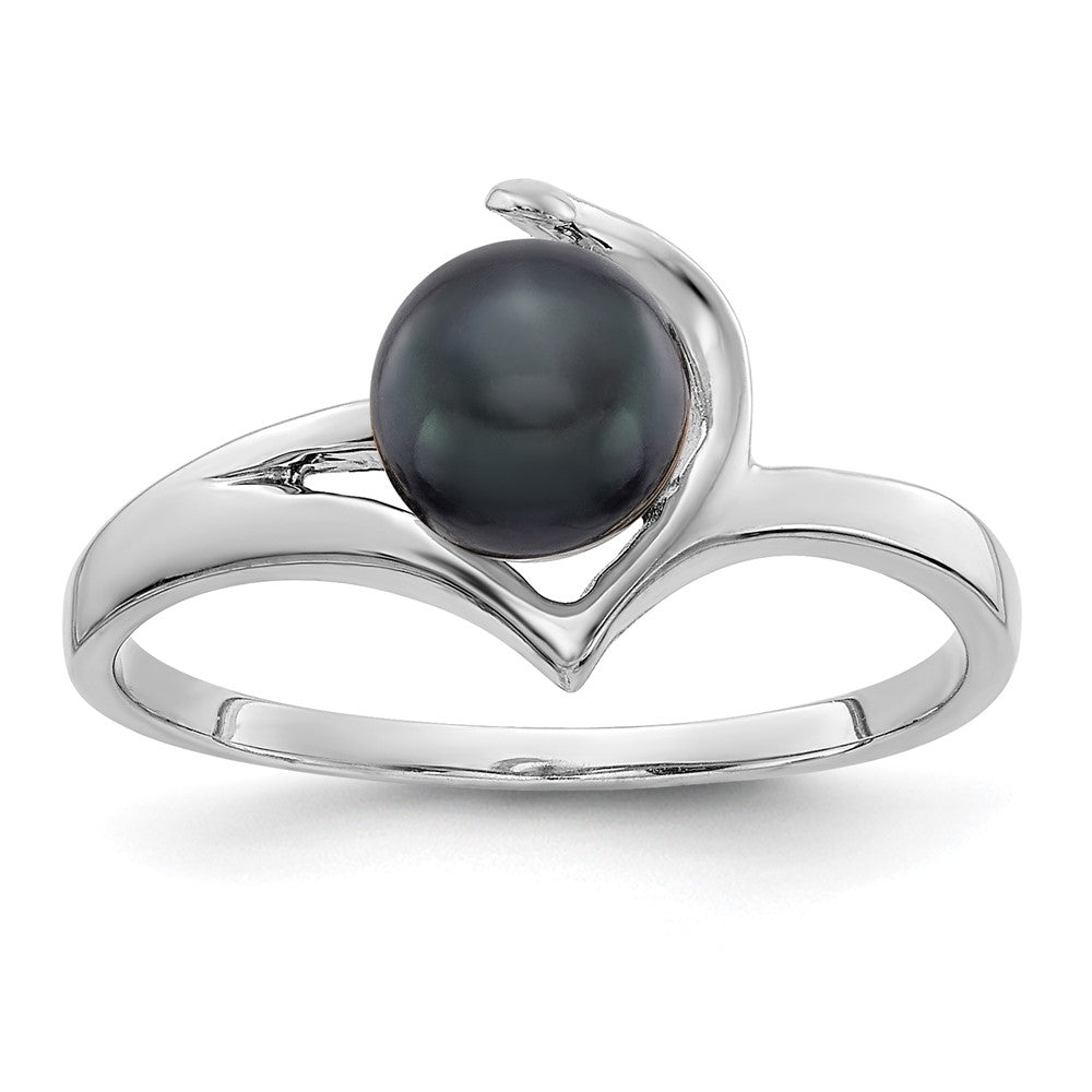14K Weißgold Ring mit schwarzer FW Zuchtperle, 6 mm