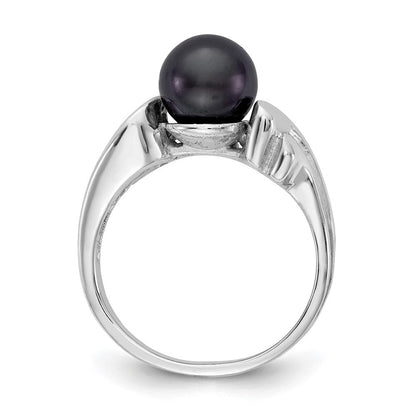 14K Weißgold Ring, 7 mm, mit schwarzer FW-Zuchtperle