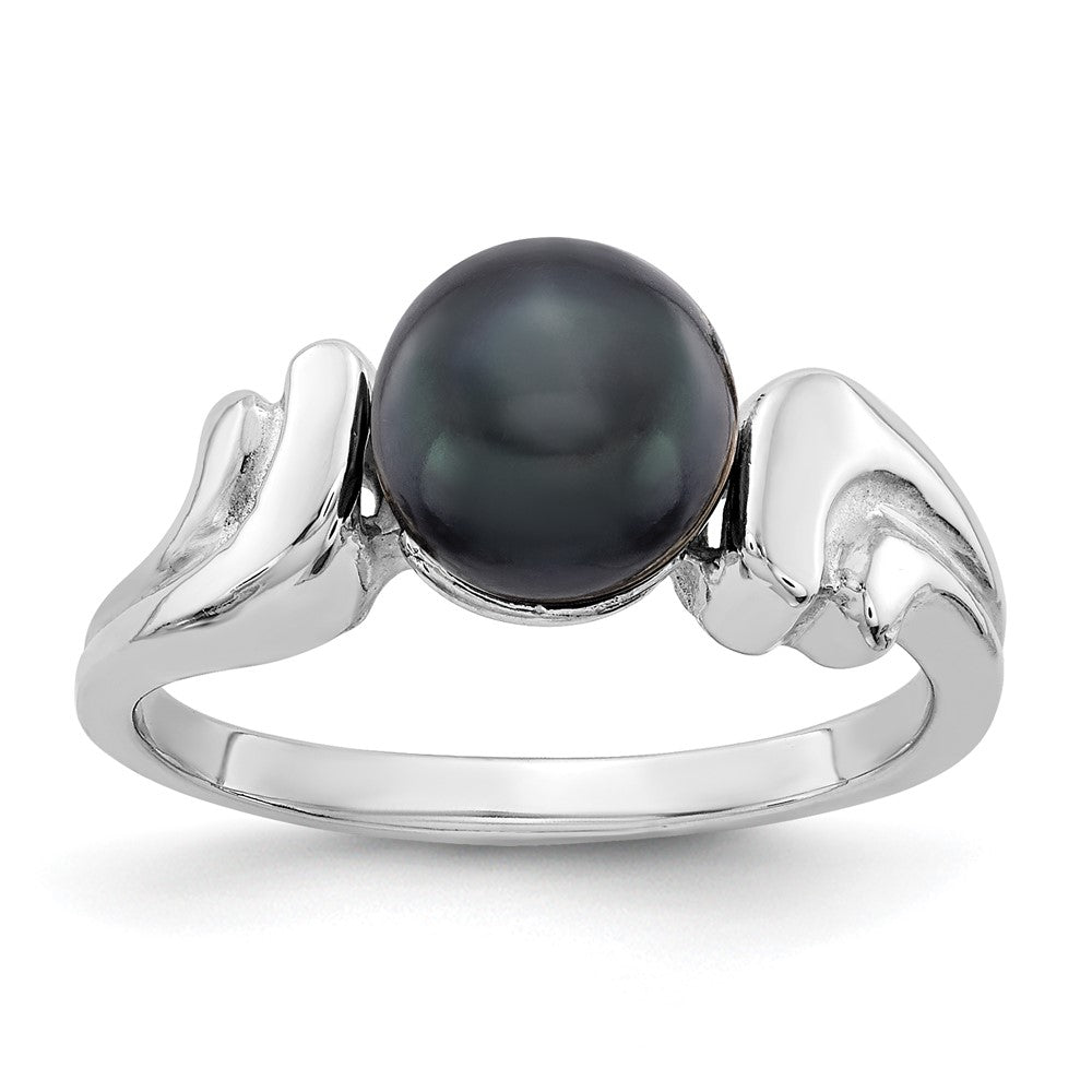 14K Weißgold Ring, 7 mm, mit schwarzer FW-Zuchtperle