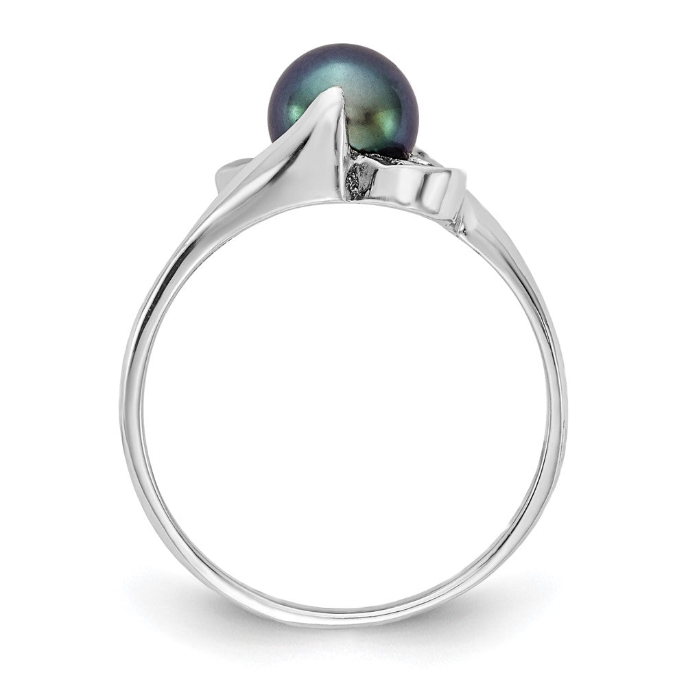 14K Weißgold Ring, 5,5 mm, mit schwarzer FW-Zuchtperle