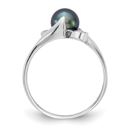 14K Weißgold Ring, 5,5 mm, mit schwarzer FW-Zuchtperle