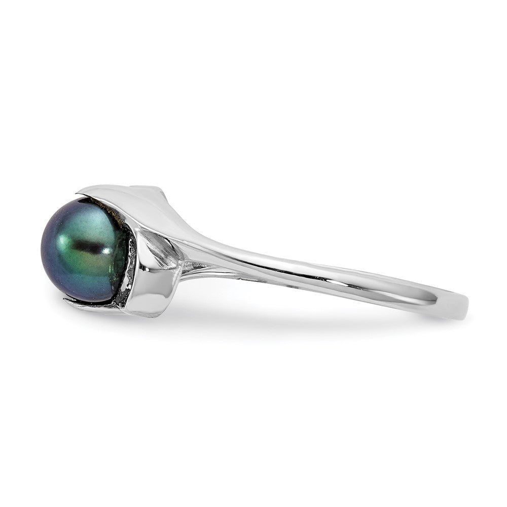14K Weißgold Ring, 5,5 mm, mit schwarzer FW-Zuchtperle