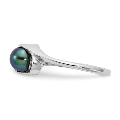 14K Weißgold Ring, 5,5 mm, mit schwarzer FW-Zuchtperle