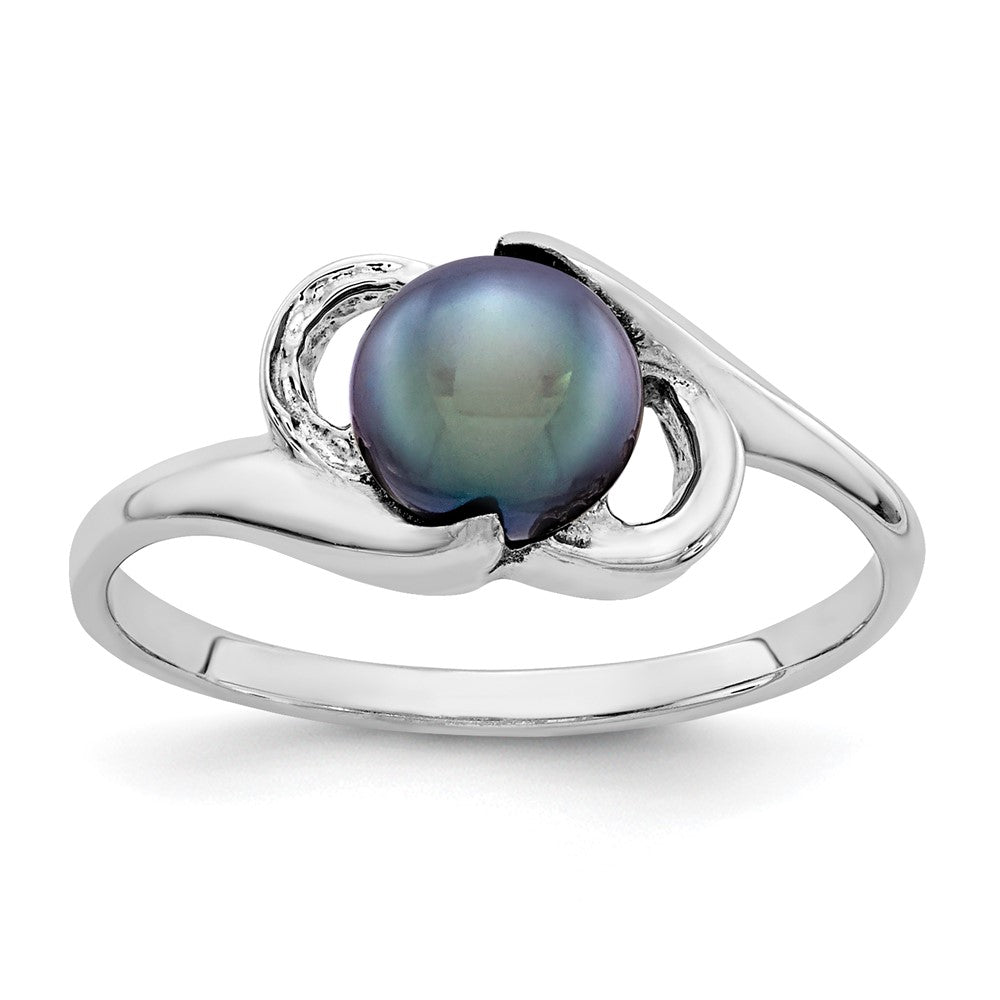 14K Weißgold Ring, 5,5 mm, mit schwarzer FW-Zuchtperle
