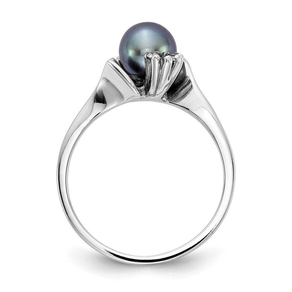 14K Weißgold 6mm Schwarz Fw Zuchtperle A Diamant Ring
