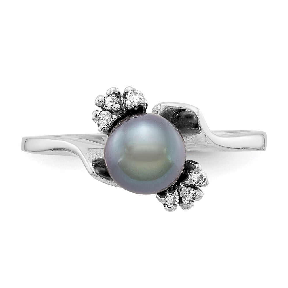 14K Weißgold 6mm Schwarz Fw Zuchtperle A Diamant Ring