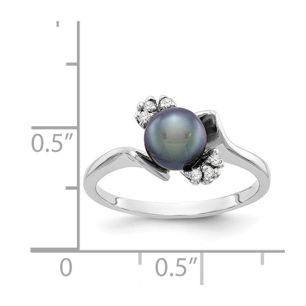 14K Weißgold 6mm Schwarz Fw Zuchtperle A Diamant Ring