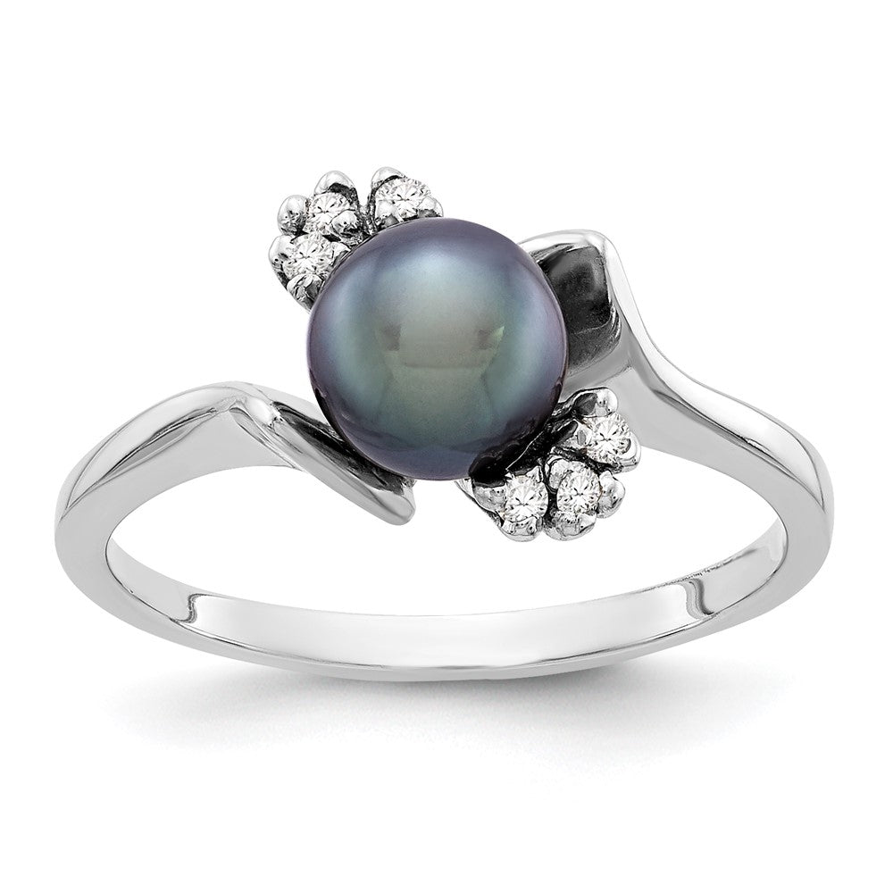 14K Weißgold 6mm Schwarz Fw Zuchtperle A Diamant Ring