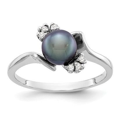 14K Weißgold 6mm Schwarz Fw Zuchtperle A Diamant Ring