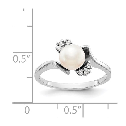 14K Weißgold 6mm Fw Zuchtperle A Diamant Ring