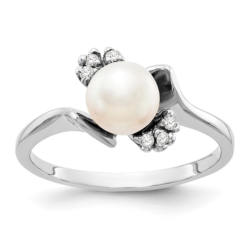 14K Weißgold 6mm Fw Zuchtperle A Diamant Ring