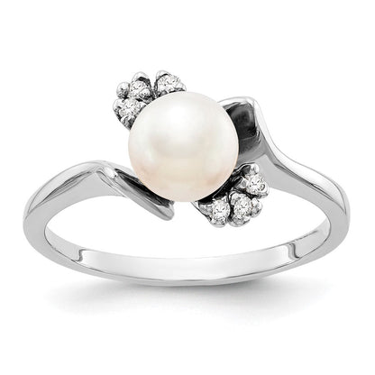 14K Weißgold 6mm Fw Zuchtperle A Diamant Ring