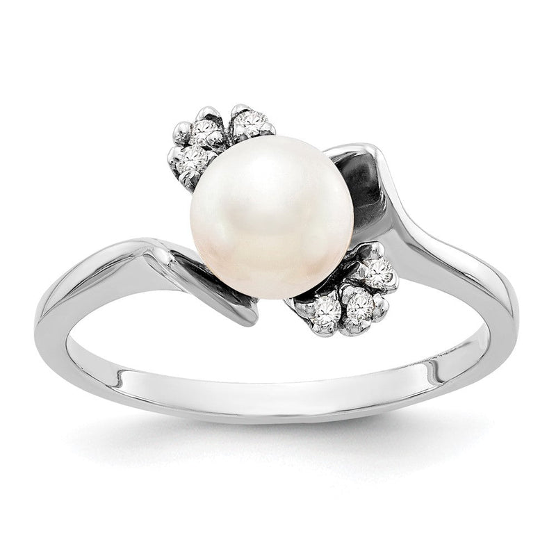 14K Weißgold 6mm Fw Zuchtperle A Diamant Ring