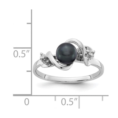 14K Weißgold Ring mit 5,5 mm schwarzer FW Zuchtperle AAA und echten Diamanten