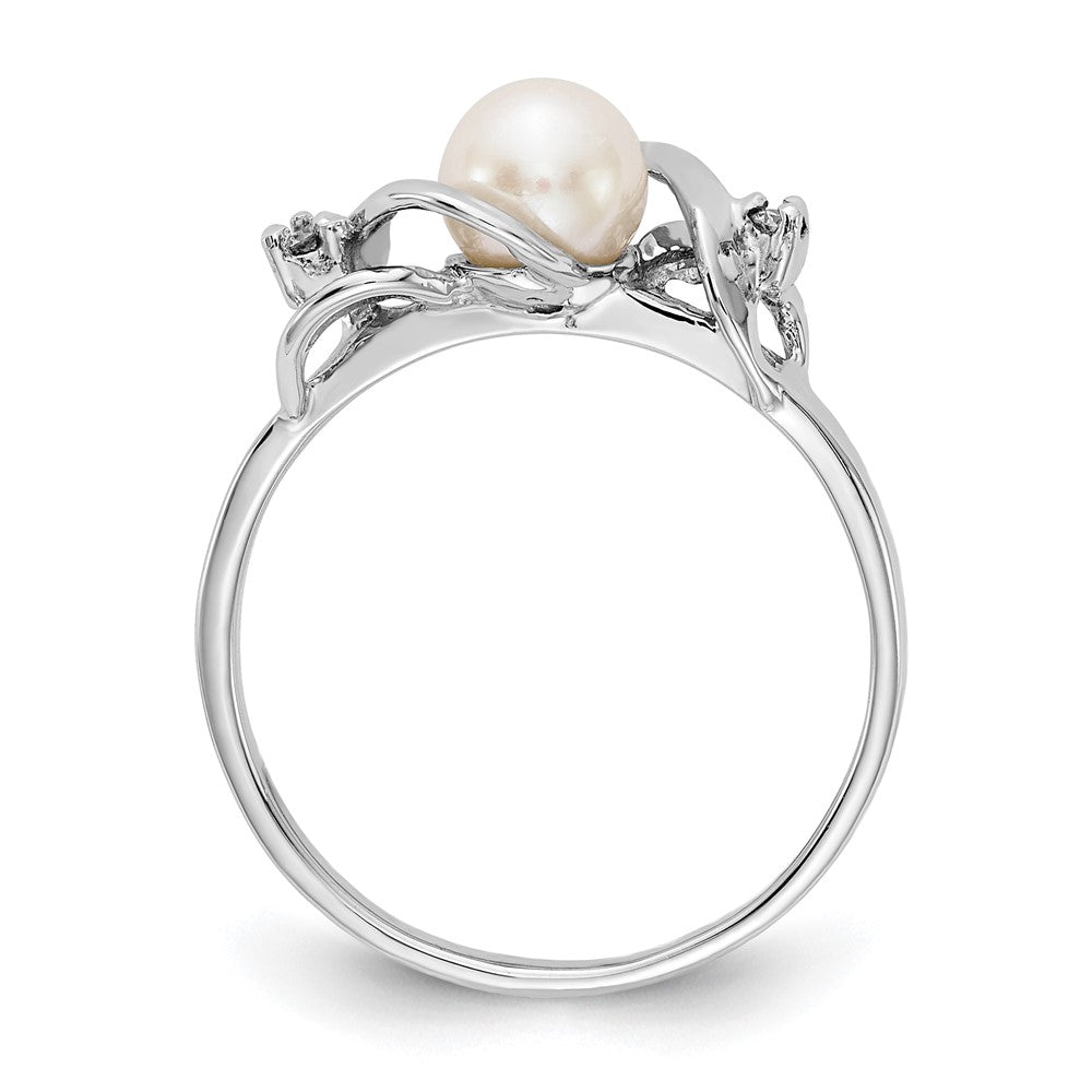 14K Weißgold 5.5mm Fw Zuchtperle Vs Diamant Ring
