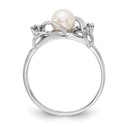 14K Weißgold 5.5mm Fw Zuchtperle Vs Diamant Ring