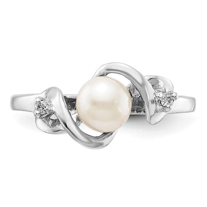 14K Weißgold 5.5mm Fw Zuchtperle A Diamant Ring