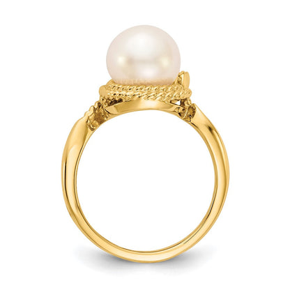 14K Gelbgold 8.5mm Fw Zuchtperle A Diamant Ring