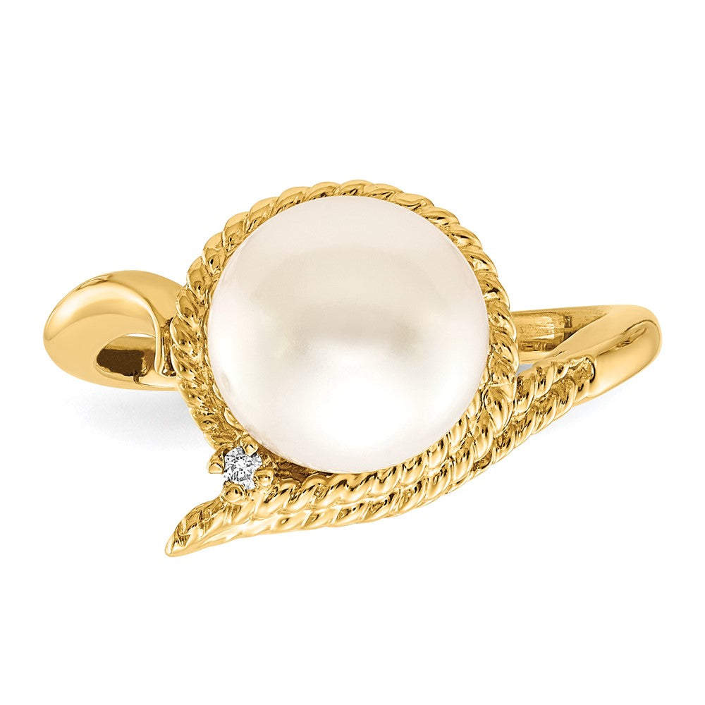 14K Gelbgold 8.5mm Fw Zuchtperle A Diamant Ring