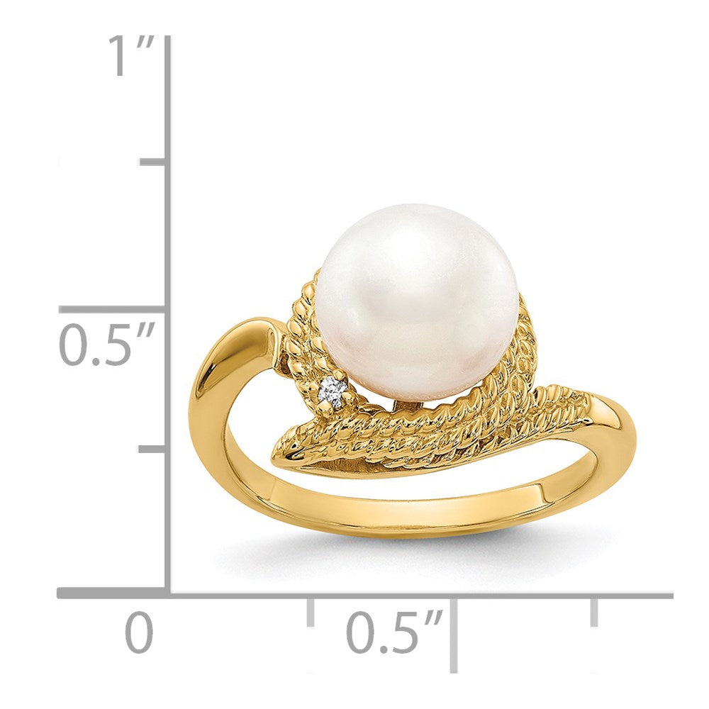 14K Gelbgold 8.5mm Fw Zuchtperle A Diamant Ring
