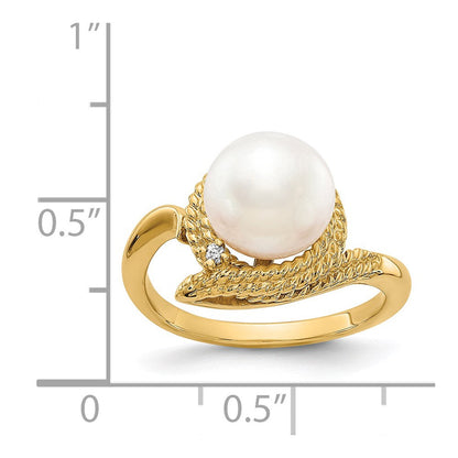 14K Gelbgold 8.5mm Fw Zuchtperle A Diamant Ring