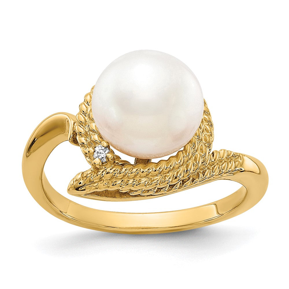 14K Gelbgold 8.5mm Fw Zuchtperle A Diamant Ring